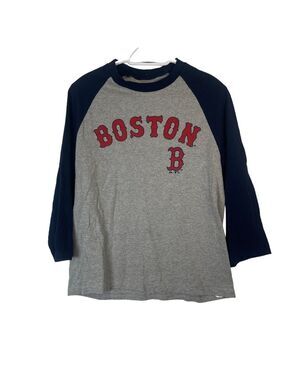 Boston Red Sox Women’s Grey Blue Red 3/4 Sleeve Boston Baseball T-Shirt …
